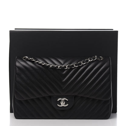 Chanel Lambskin Chevron Quilted Jumbo Double Flap Black 11 of 11