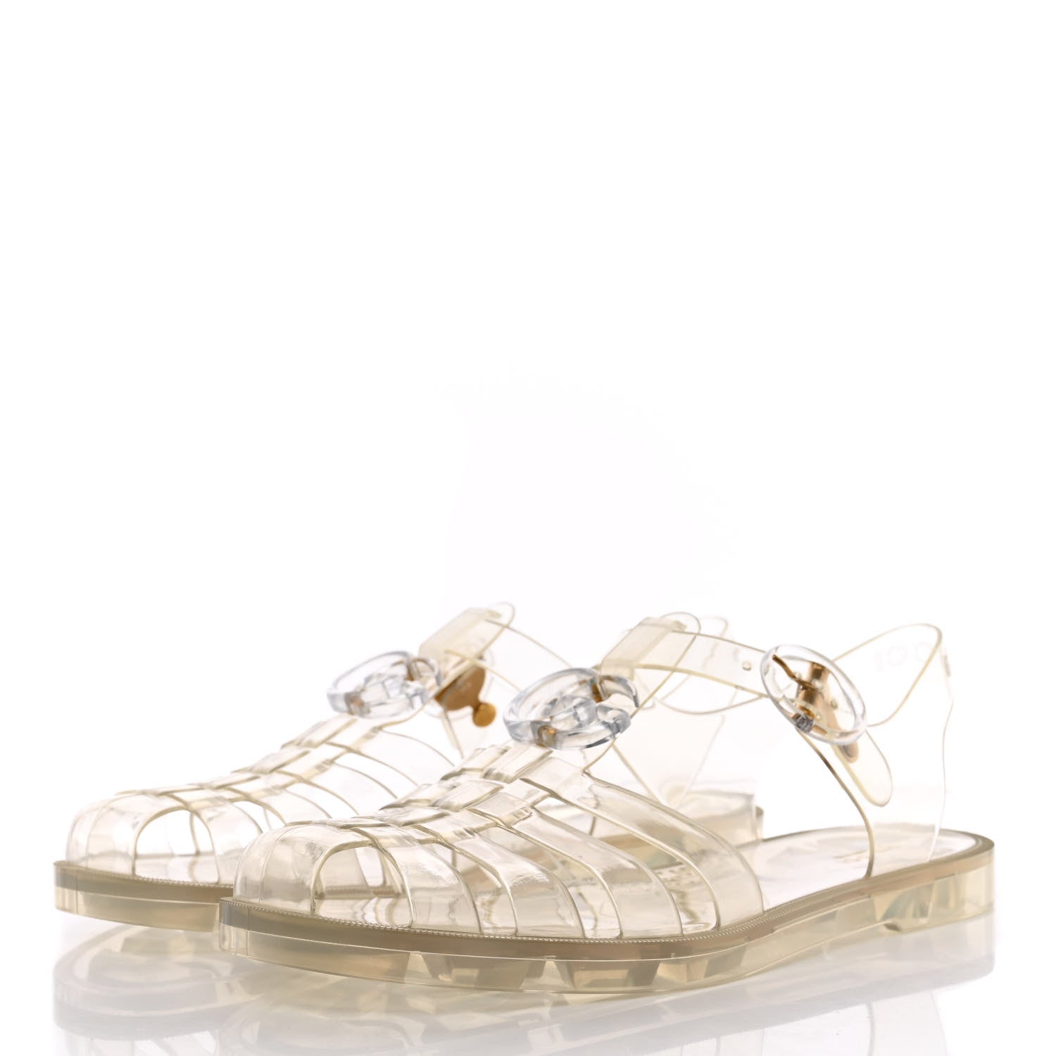 Gucci Shiny Rubber Double G Buckle Strap Sandals 40 Transparent 3 of 9