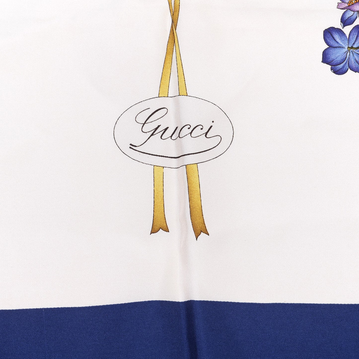 Silk Floral Square Scarf Blue