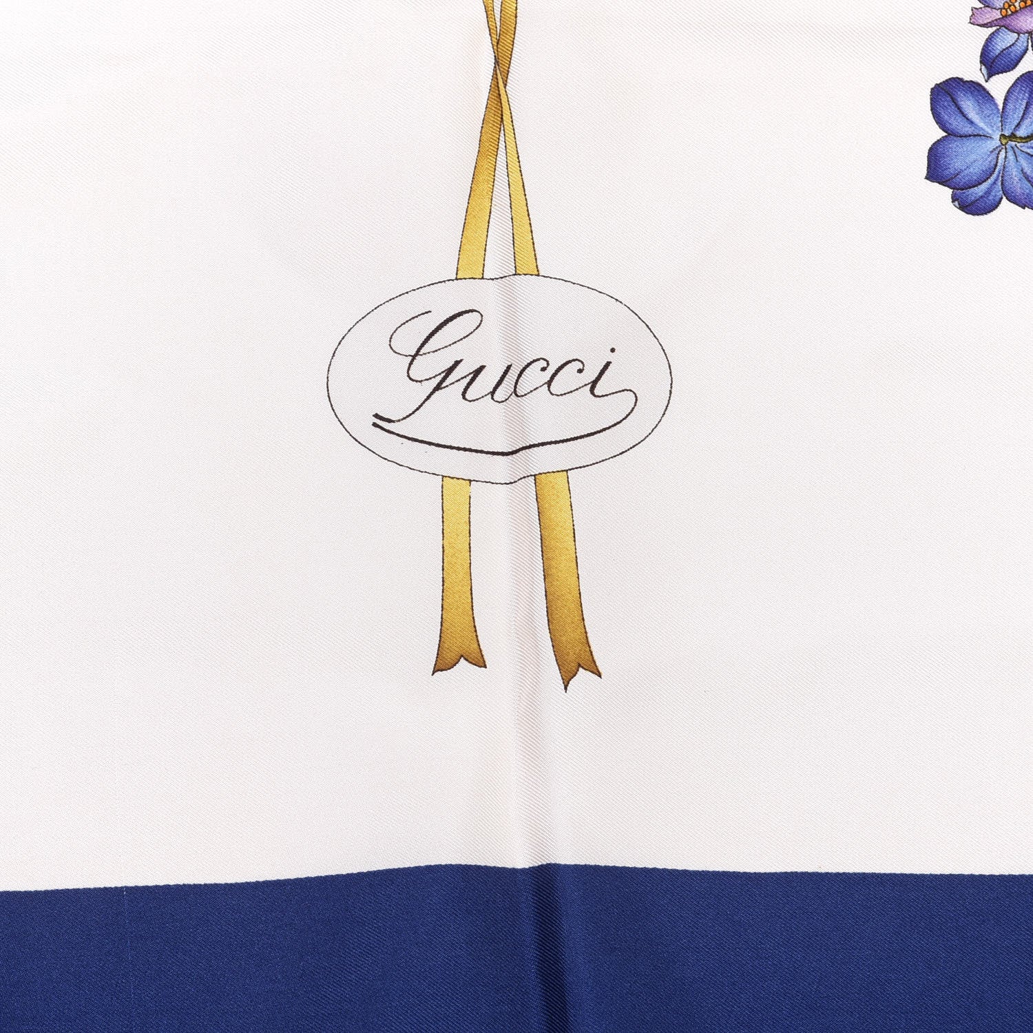 Gucci Silk Floral Square Scarf Blue 2 of 4
