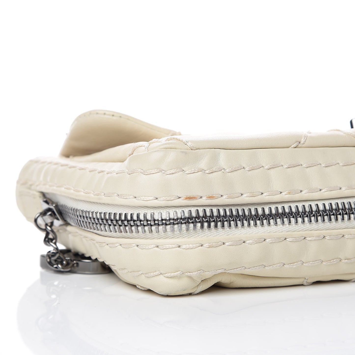 Calfskin Stitched Expandable Flap White