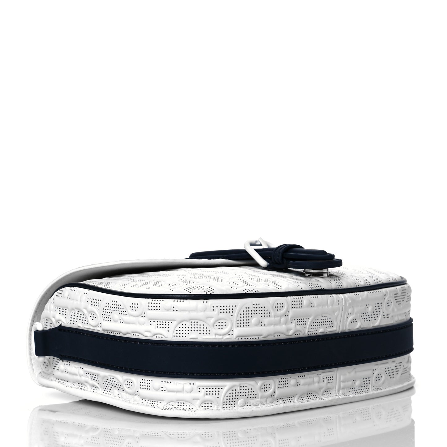 Calfskin Perforated Oblique Medium Bobby Flap White Blue