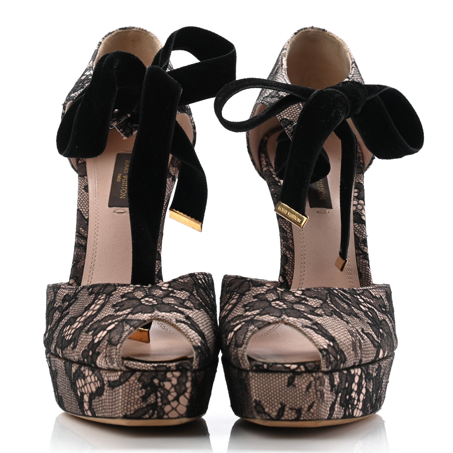 Lace Cancan Peep Toe Pumps 38 Beige Black