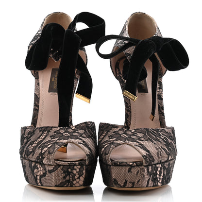 Louis Vuitton Lace Cancan Peep Toe Pumps 38 Beige Black 2 of 8