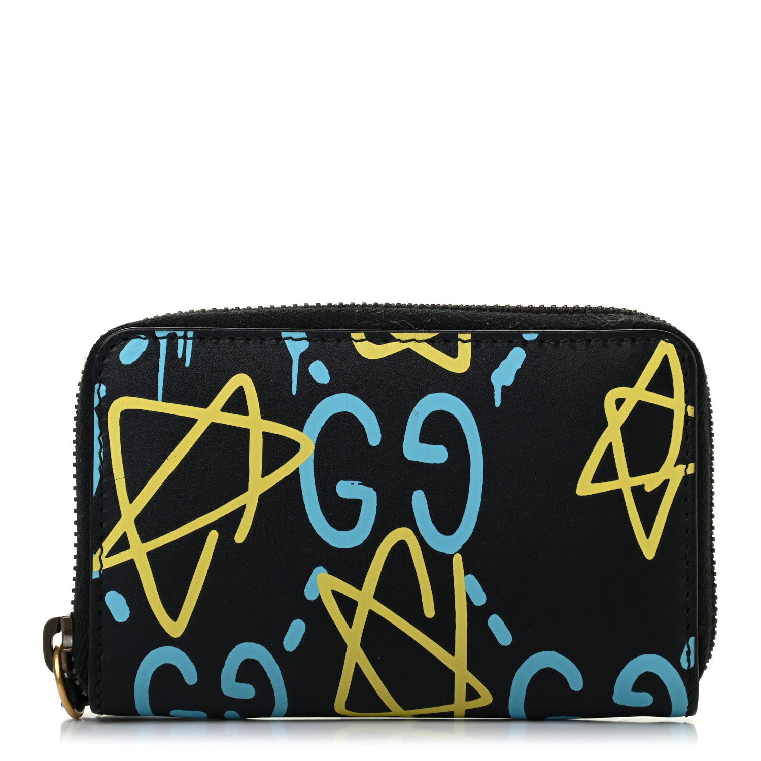 Gucci Calfskin GucciGhost Zip Around Card Case Black New Acquamarine 1 of 7