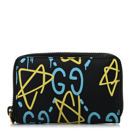 Gucci Calfskin GucciGhost Zip Around Card Case Black New Acquamarine 1 of 7