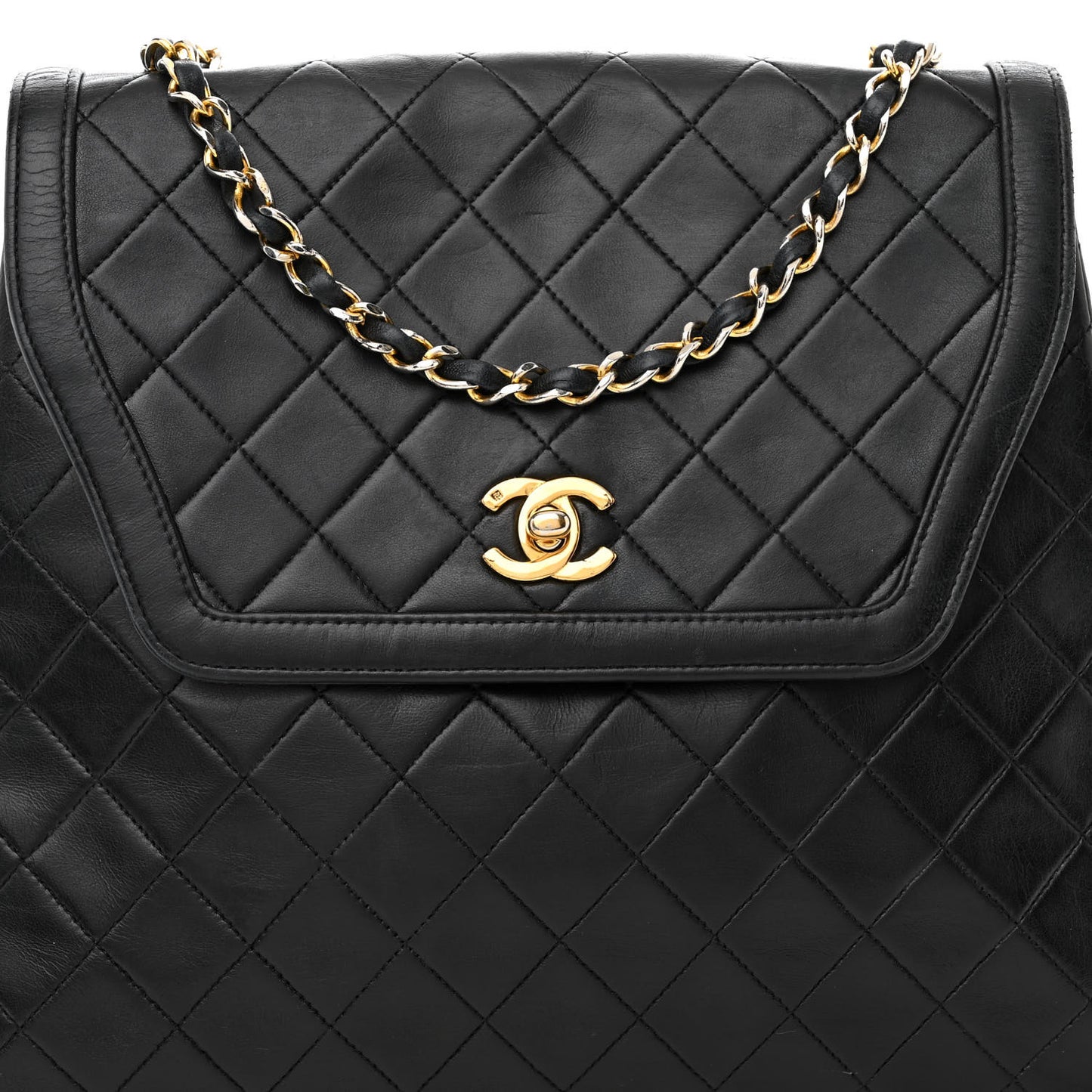 Lambskin Quilted Single Flap Black