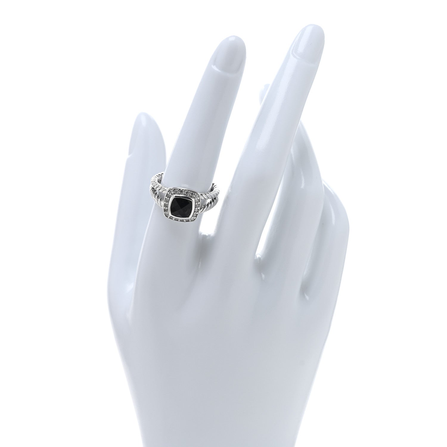 David Yurman Sterling Silver Diamond Black Onyx 7mm Petite Albion Ring 56 7.5 2 of 4