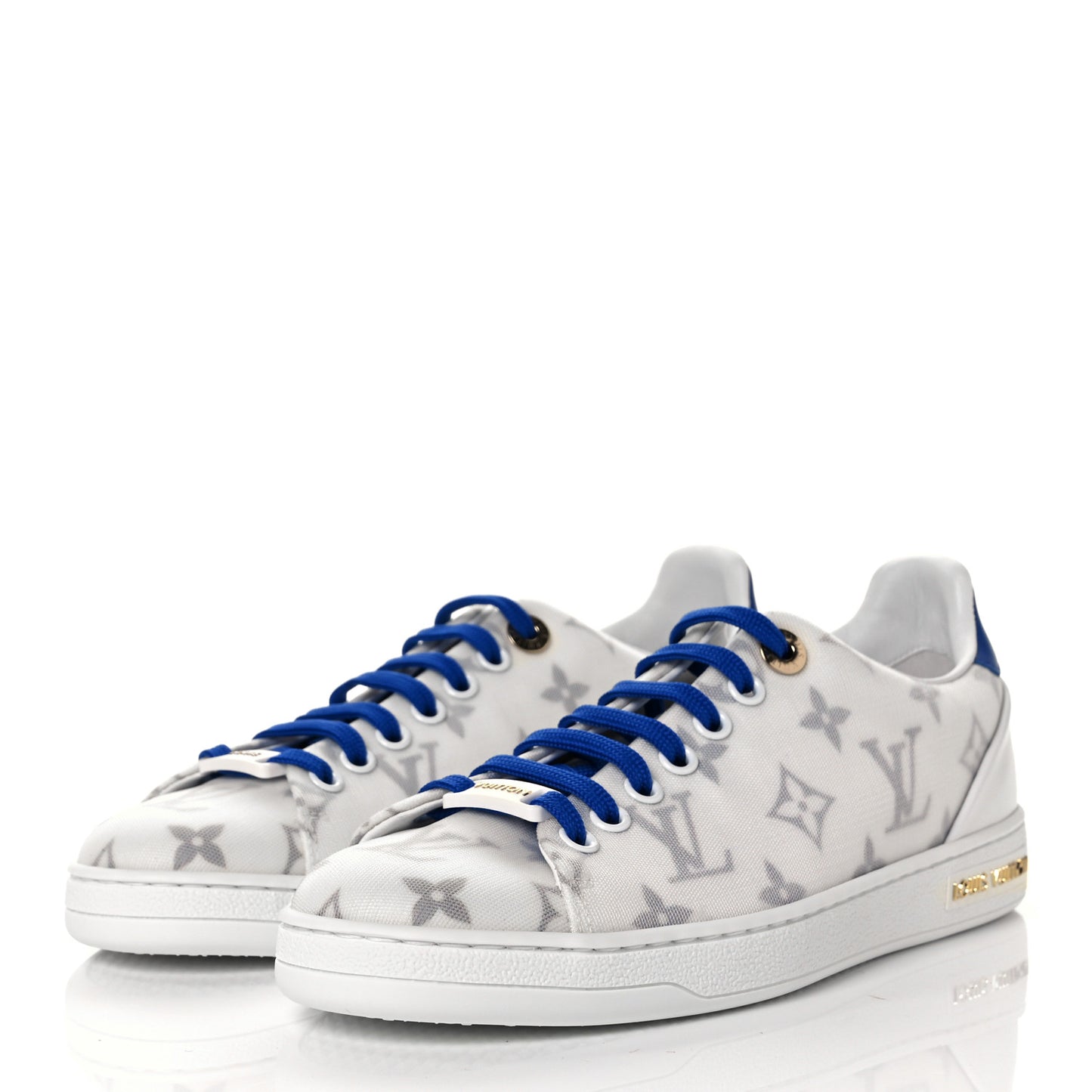 Technical Fabric Calfskin Monogram Frontrow Sneakers 35.5 Blue