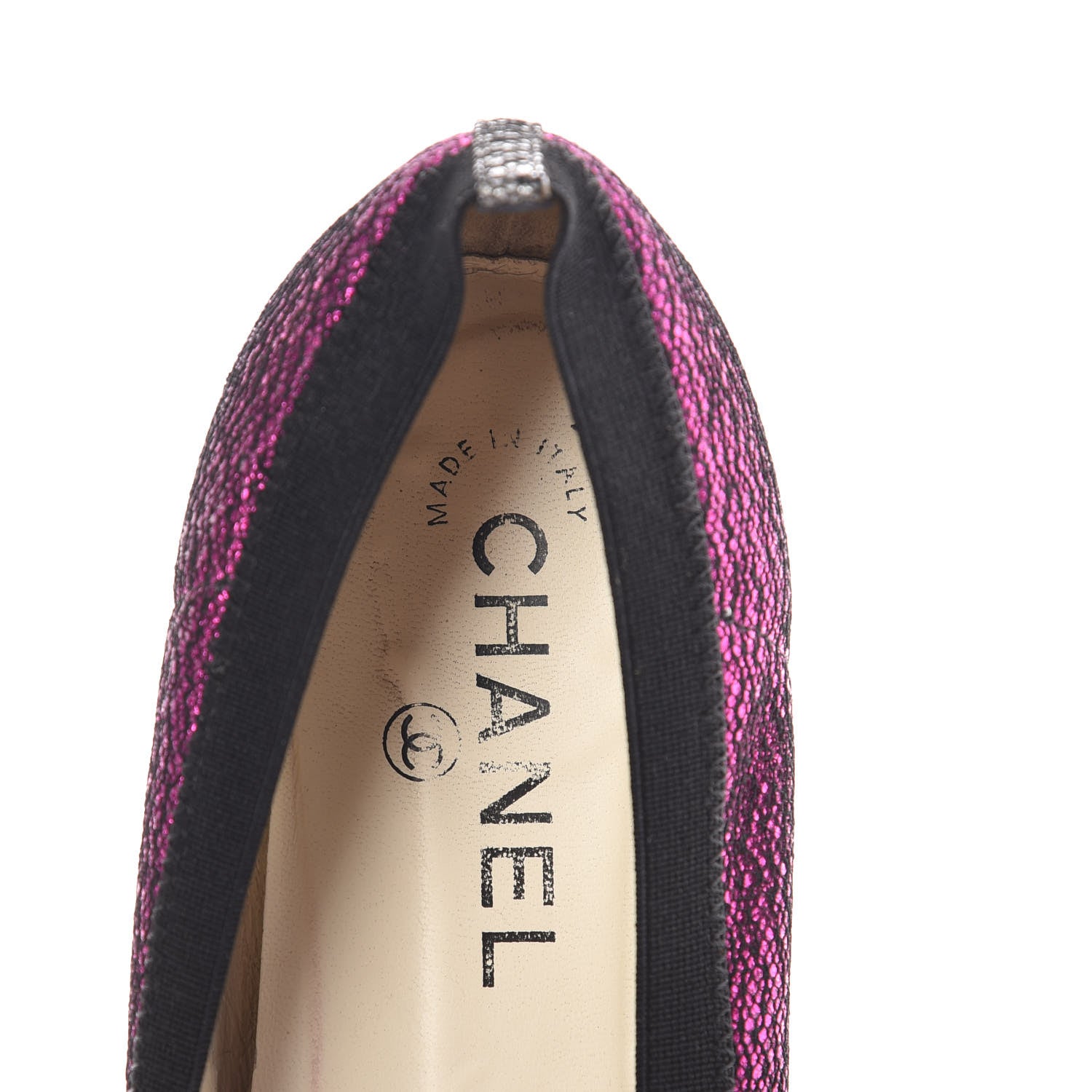 Chanel Metallic Lace Cap Toe Ballerina Flats 37.5 Fuchsia 9 of 14