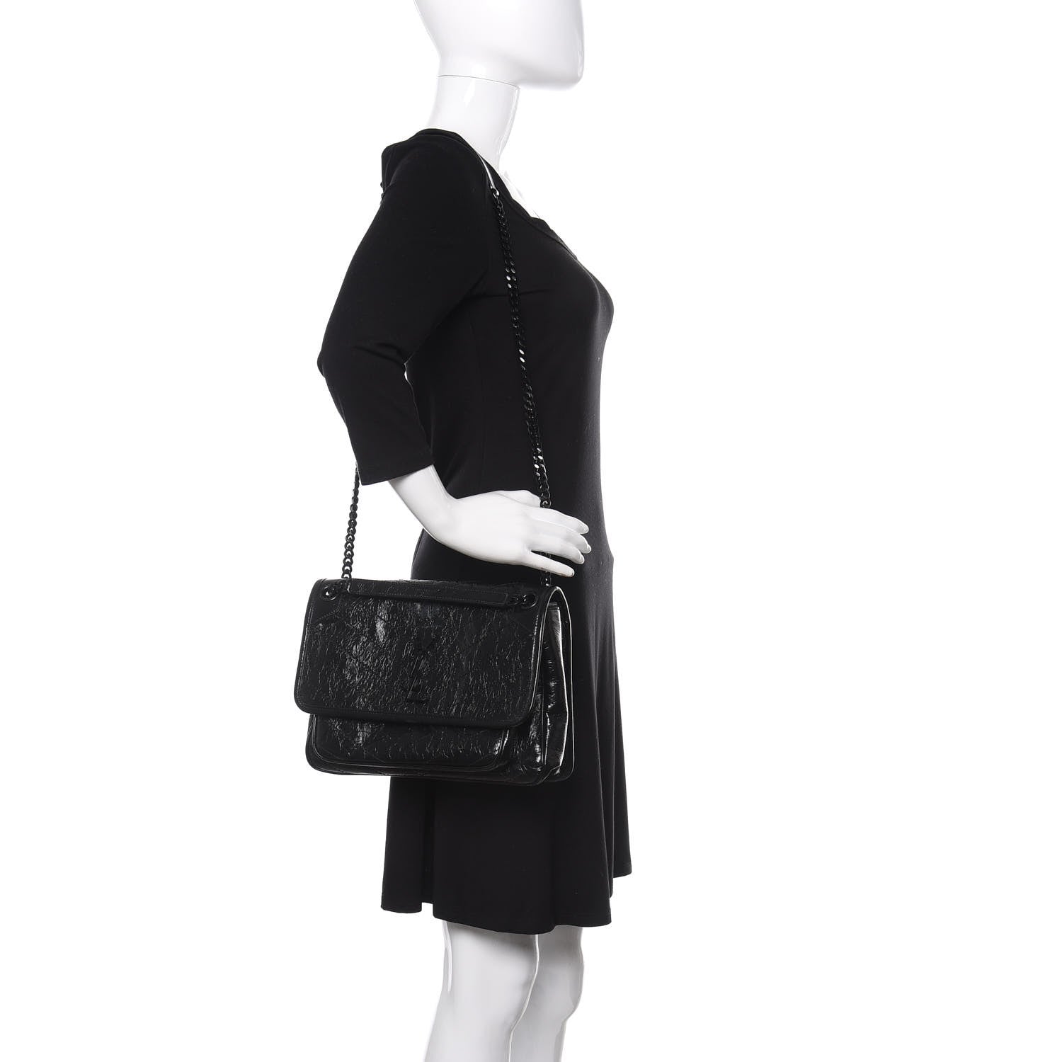Saint Laurent Crinkled Calfskin Matelasse Monogram Medium Niki Chain Satchel Black 2 of 10