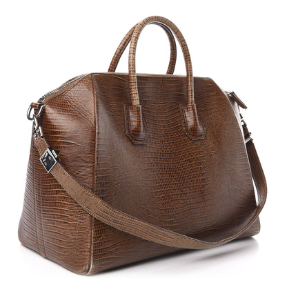Givenchy Calfskin Lizard Embossed Medium Antigona Brown 3 of 17