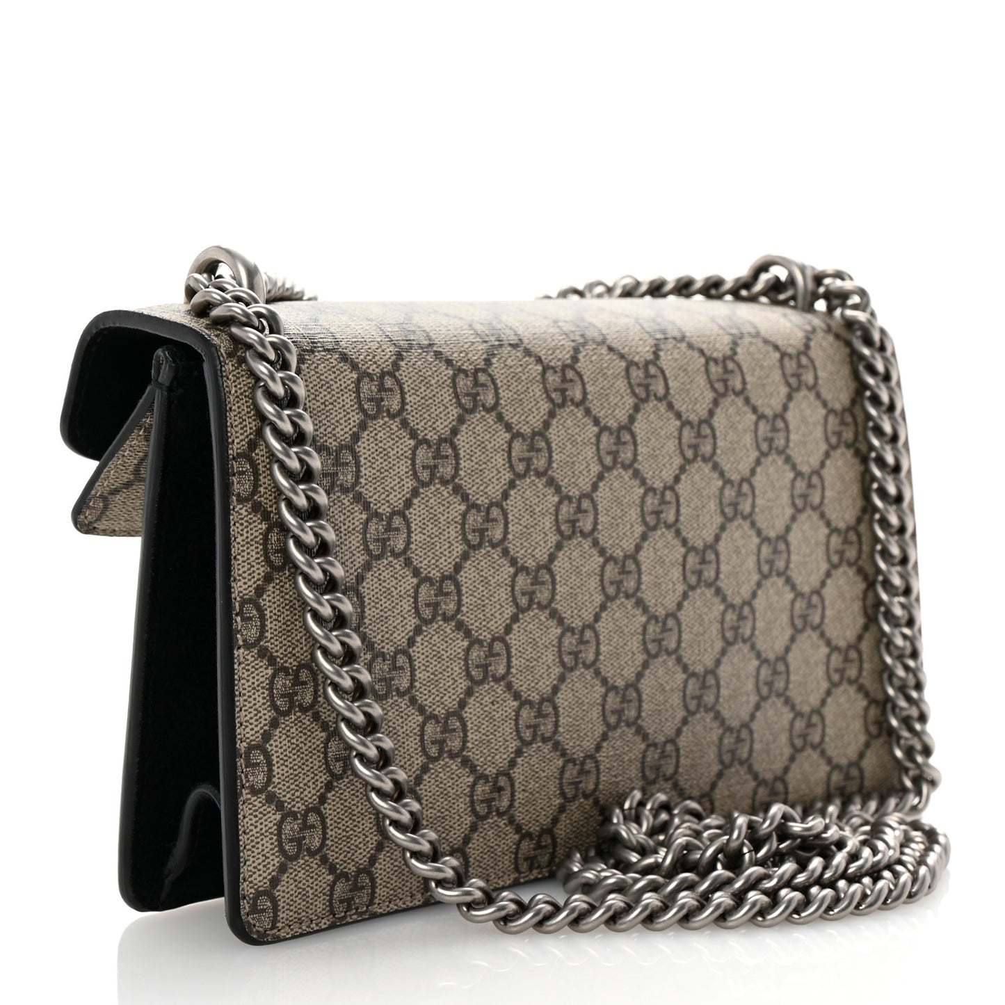 GG Supreme Monogram Suede Crystal Small Dionysus Shoulder Bag Beige Ebony Black