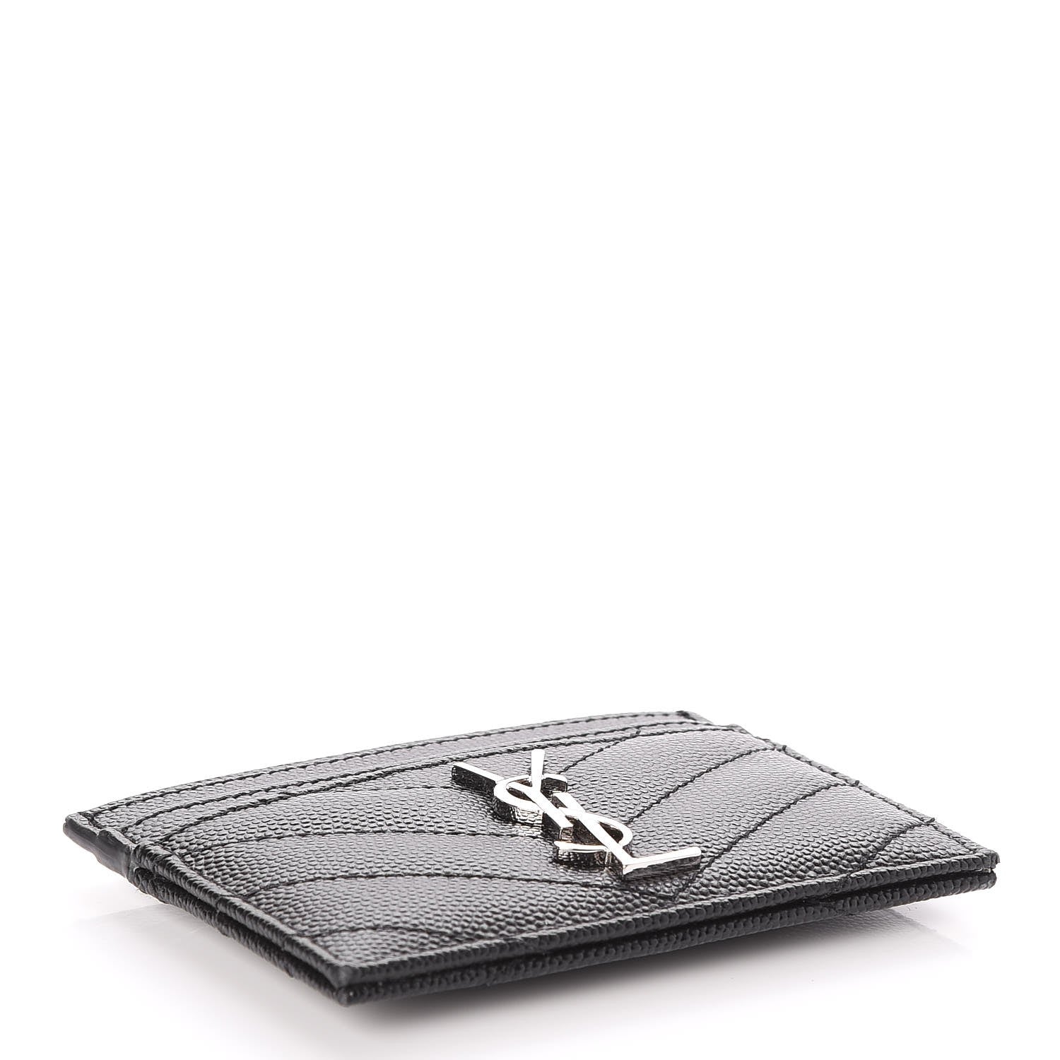 Saint Laurent Grain De Poudre Matelasse Chevron Monogram Credit Card Case Black 4 of 8