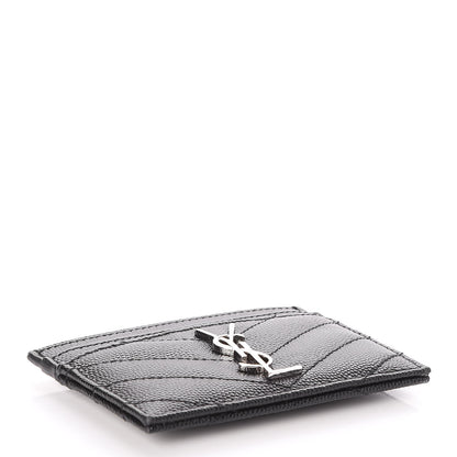 Saint Laurent Grain De Poudre Matelasse Chevron Monogram Credit Card Case Black 4 of 8