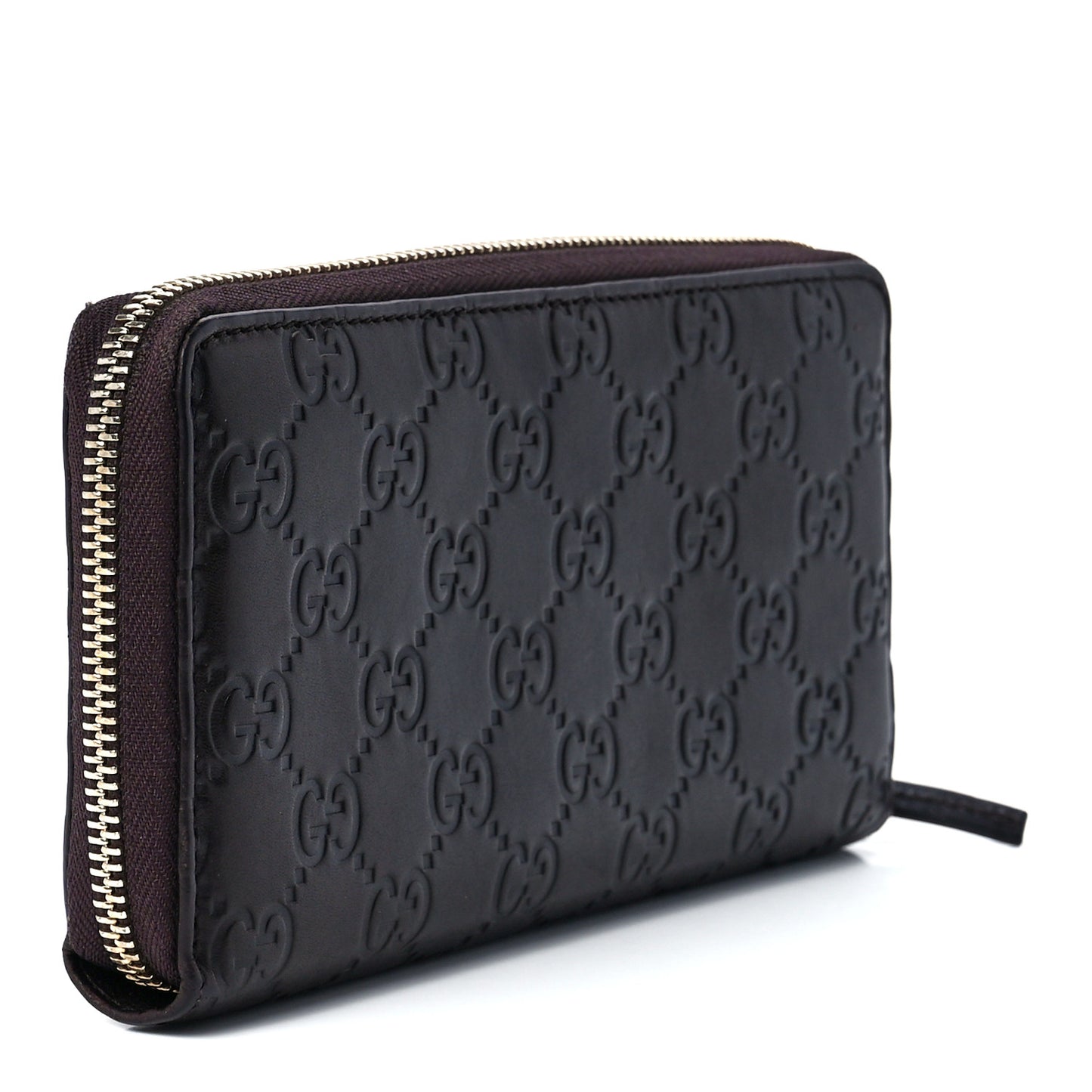 Guccissima Margaux Calfskin Metal Bar Zip Around Wallet Chocolate