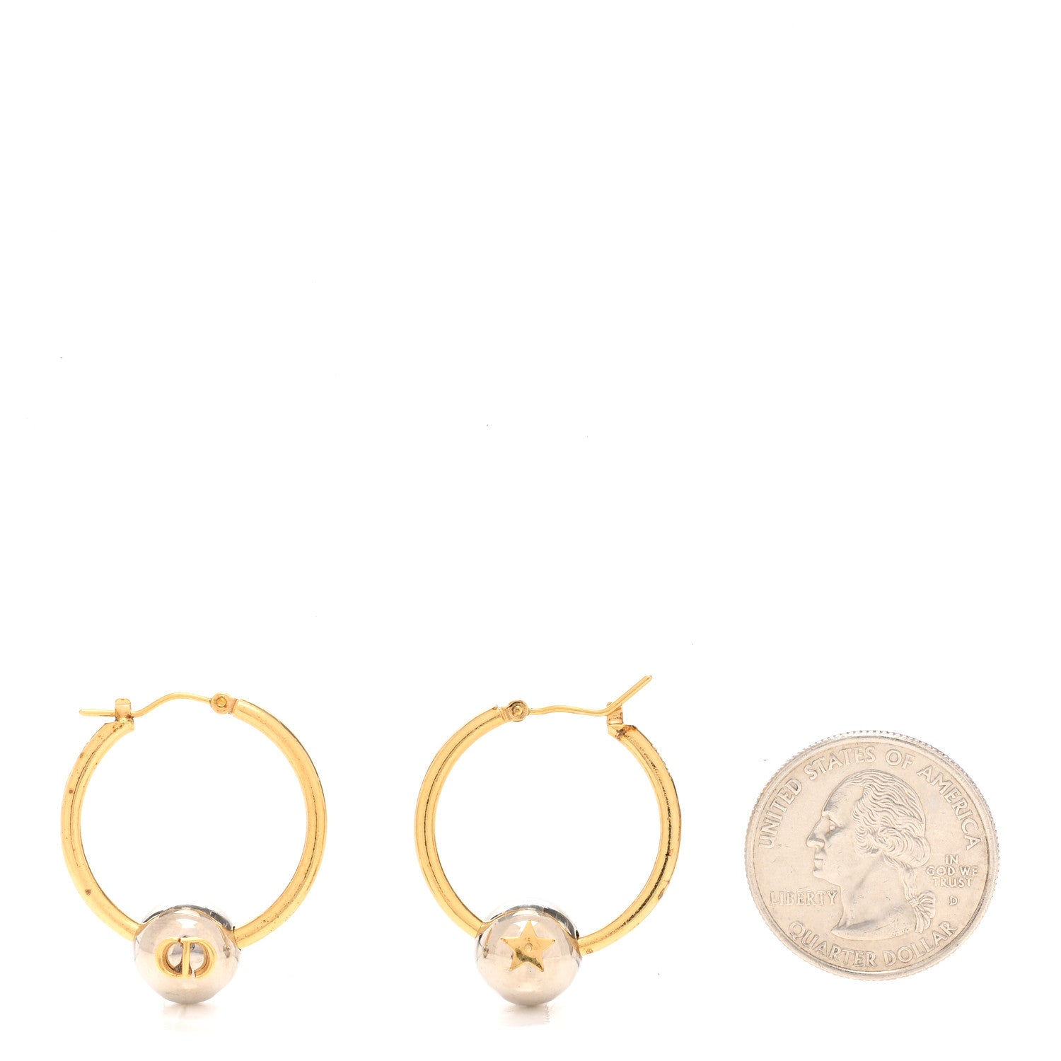 Christian Dior Metal CD Hoop Earrings Gold Silver 2 of 4