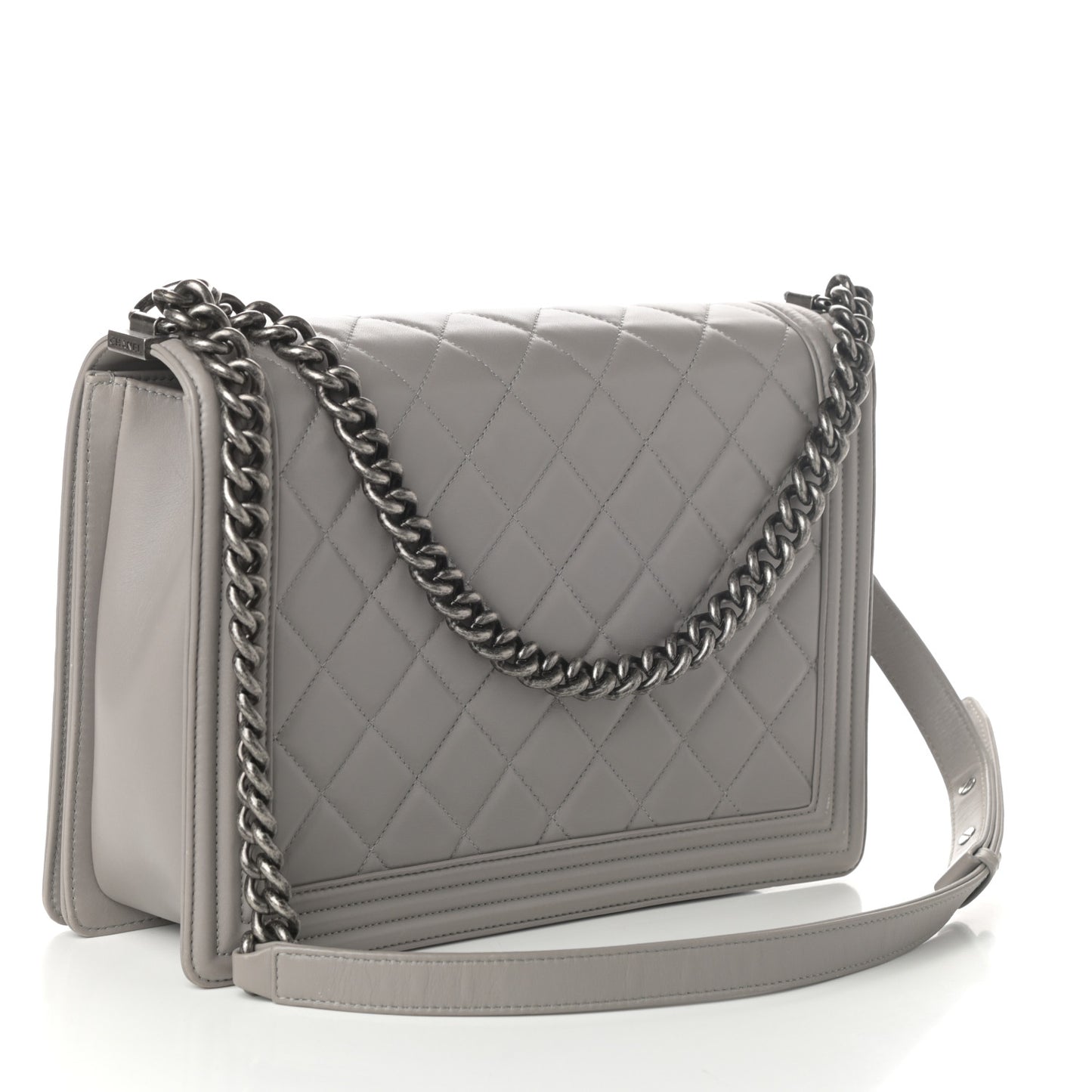 Lambskin Quilted Large Boy Flap Grey