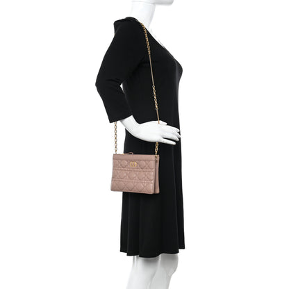 Christian Dior Calfskin Cannage Caro Zipped Pouch With Chain Fard 2 of 13