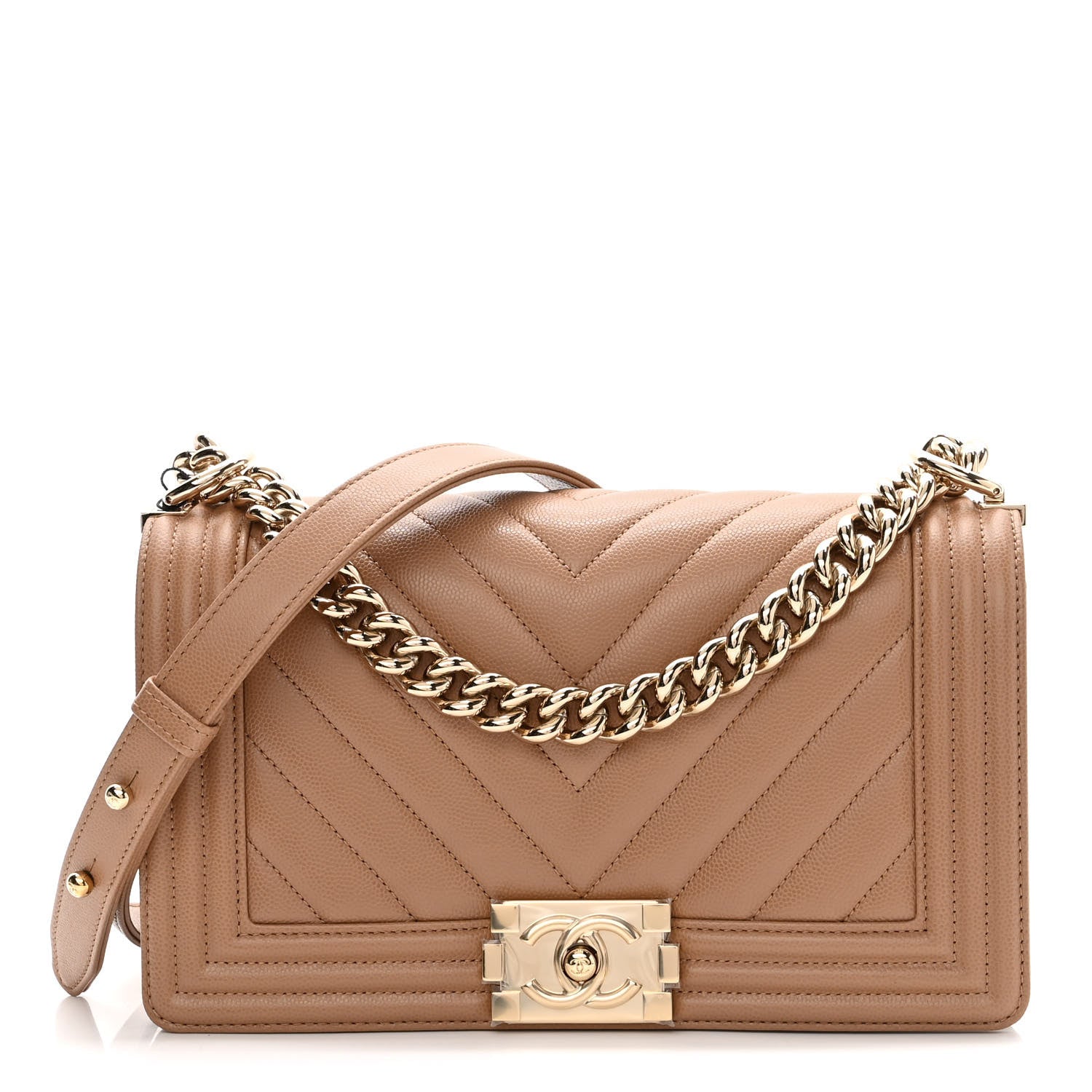 Chanel Caviar Chevron Quilted Medium Boy Flap Dark Beige 1 of 10