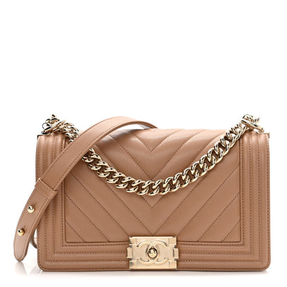 Chanel Caviar Chevron Quilted Medium Boy Flap Dark Beige 1 of 10