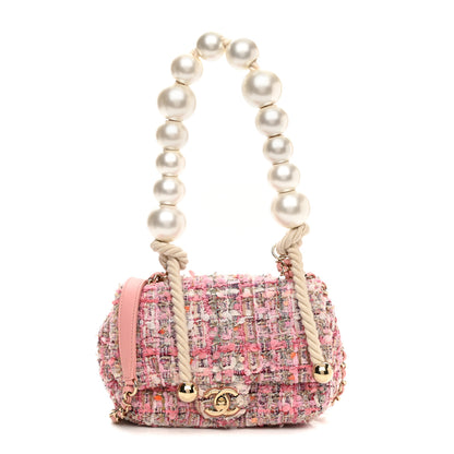 Chanel Tweed Mini Pearl Handle Flap Pink Beige Orange Ecru 1 of 11