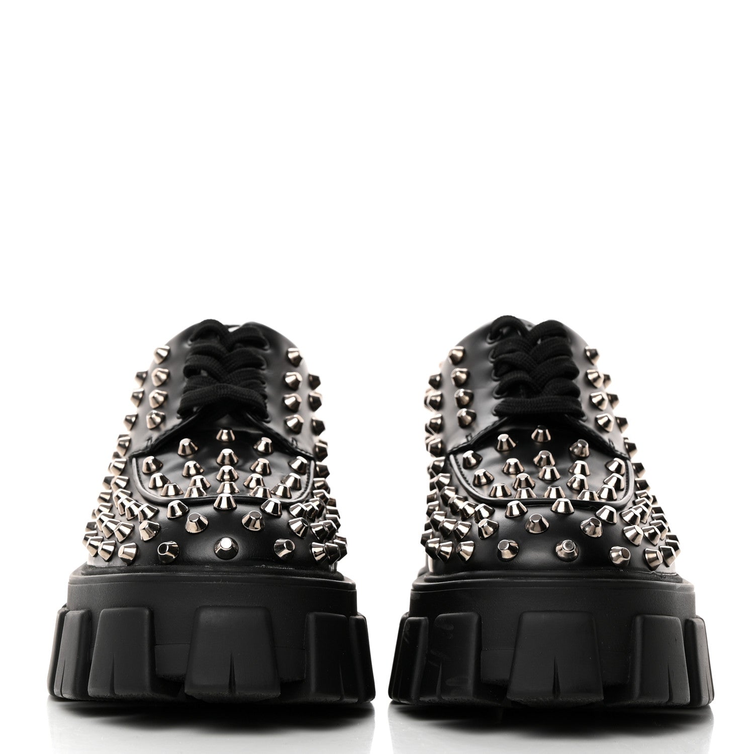 Prada Spazzolato Rois Studded Lace Up Monolith 55mm Derby Loafers 36.5 Black 2 of 9