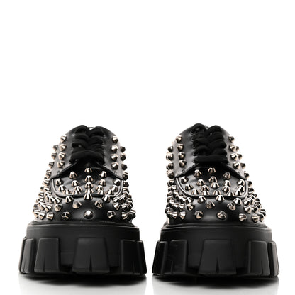 Prada Spazzolato Rois Studded Lace Up Monolith 55mm Derby Loafers 36.5 Black 2 of 9