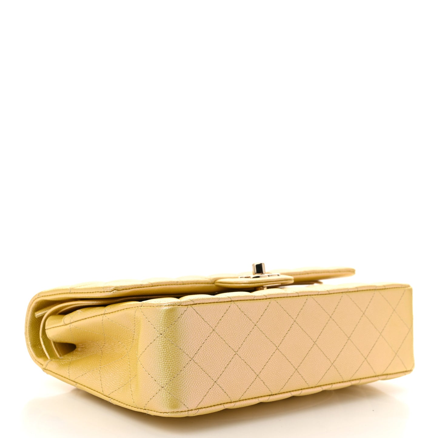 Iridescent Caviar Quilted Medium Double Flap Yellow