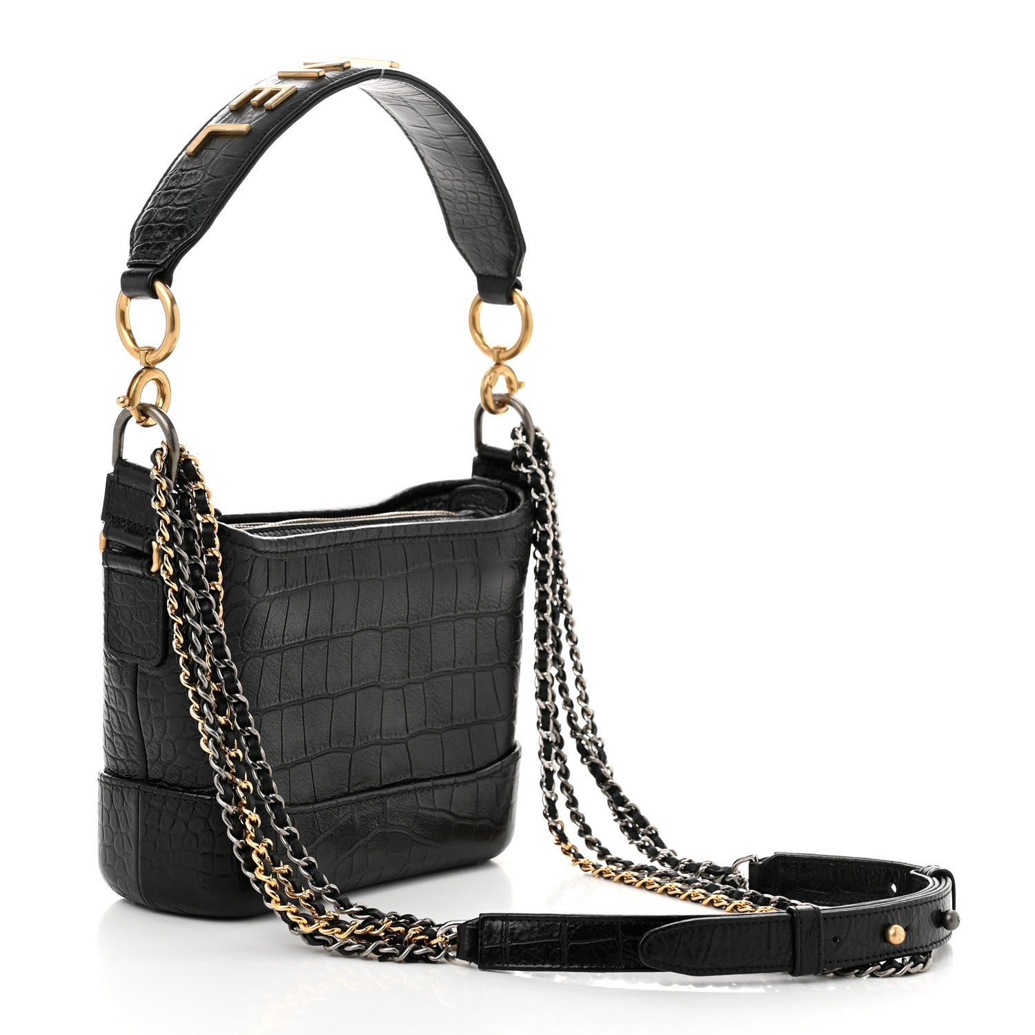Chanel Crocodile Embossed Calfskin Small Gabrielle Cocodile Hobo Black 3 of 11