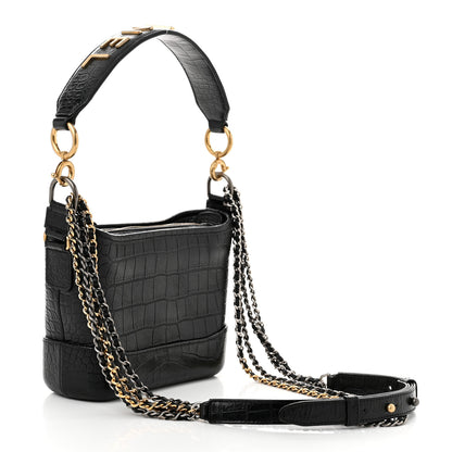 Chanel Crocodile Embossed Calfskin Small Gabrielle Cocodile Hobo Black 3 of 11