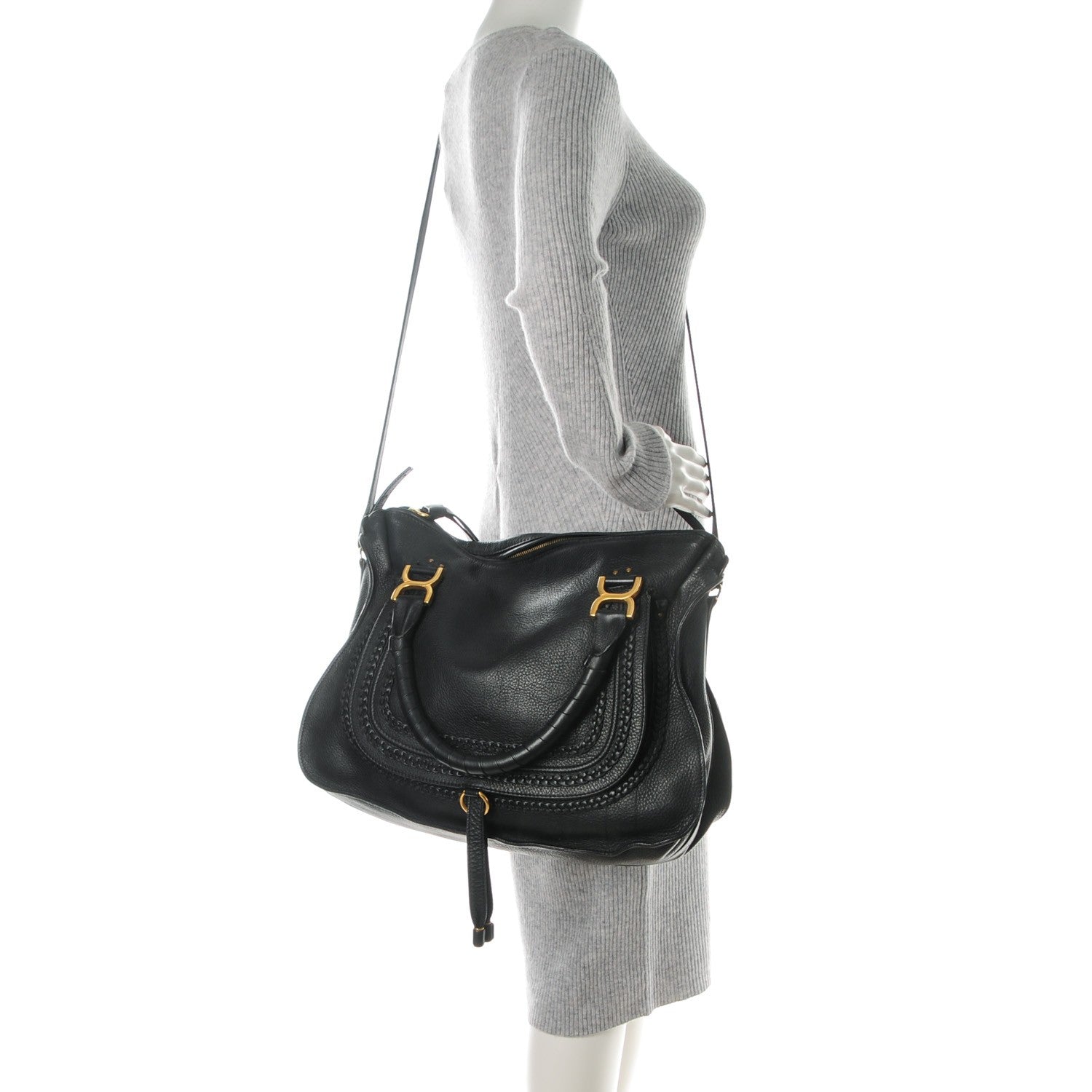 Chloe Calfskin Braided Large Marcie Satchel Black 2 of 7