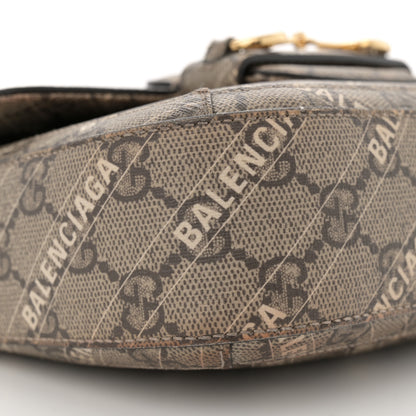 Gucci X BALENCIAGA GG Supreme Monogram Web Logo Print Mini Horsebit 1955 Shoulder Bag Beige Ebony 9 of 14