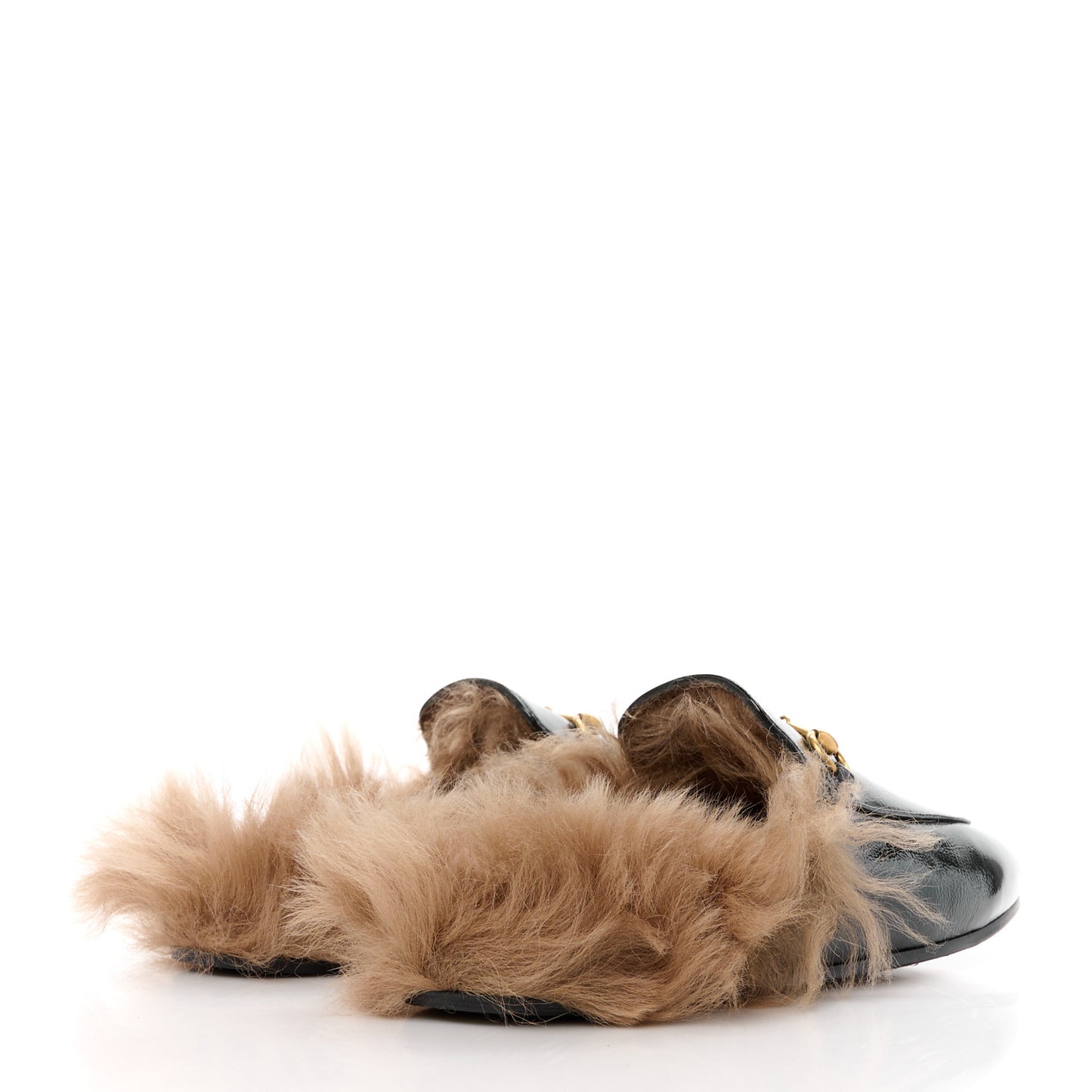 Patent Fur Womens Princetown Slippers 39.5 Black Natural
