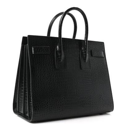Saint Laurent Calfskin Crocodile Embossed Small Sac de Jour Black 3 of 10