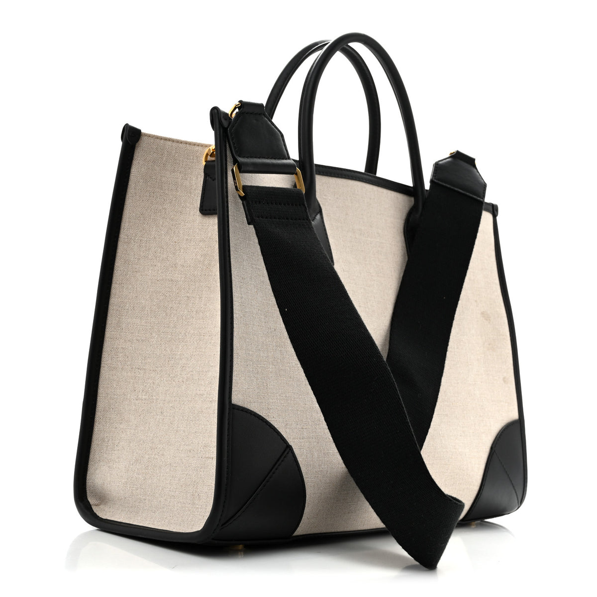 MCM Calfskin Linen Large Munchen Tote Black 4 of 12