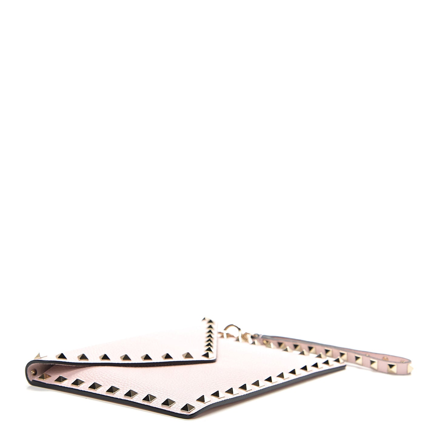 Pebbled Calfskin Medium Rockstud Envelope Flat Wristlet Pouch Water Rose