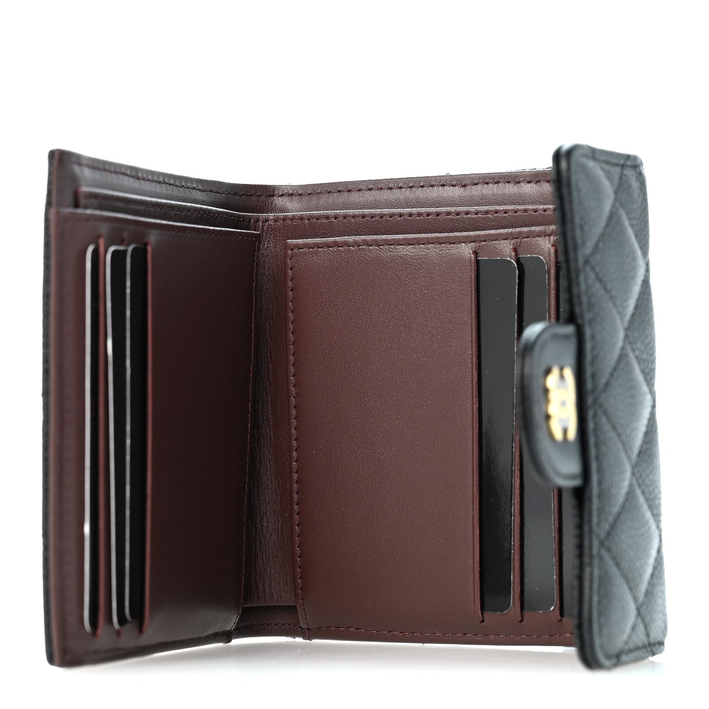 Caviar Quilted Compact Flap Wallet Black