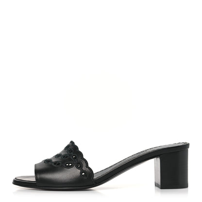 Hermes Lambskin Embroidered Gwladys Sandals 37.5 Black 1 of 9