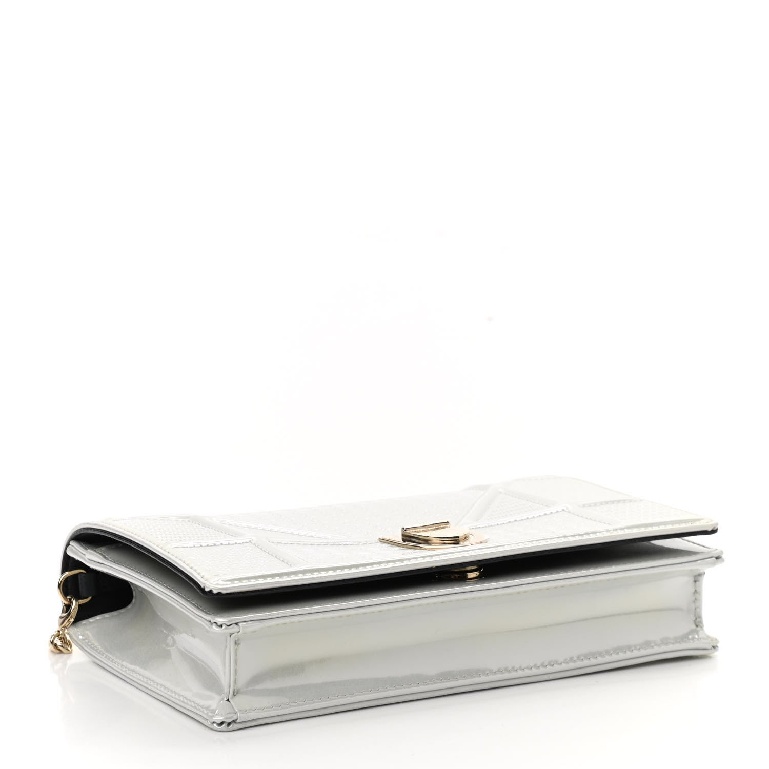 Christian Dior Patent Micro-Cannage Diorama Wallet on Chain Pouch White 4 of 13