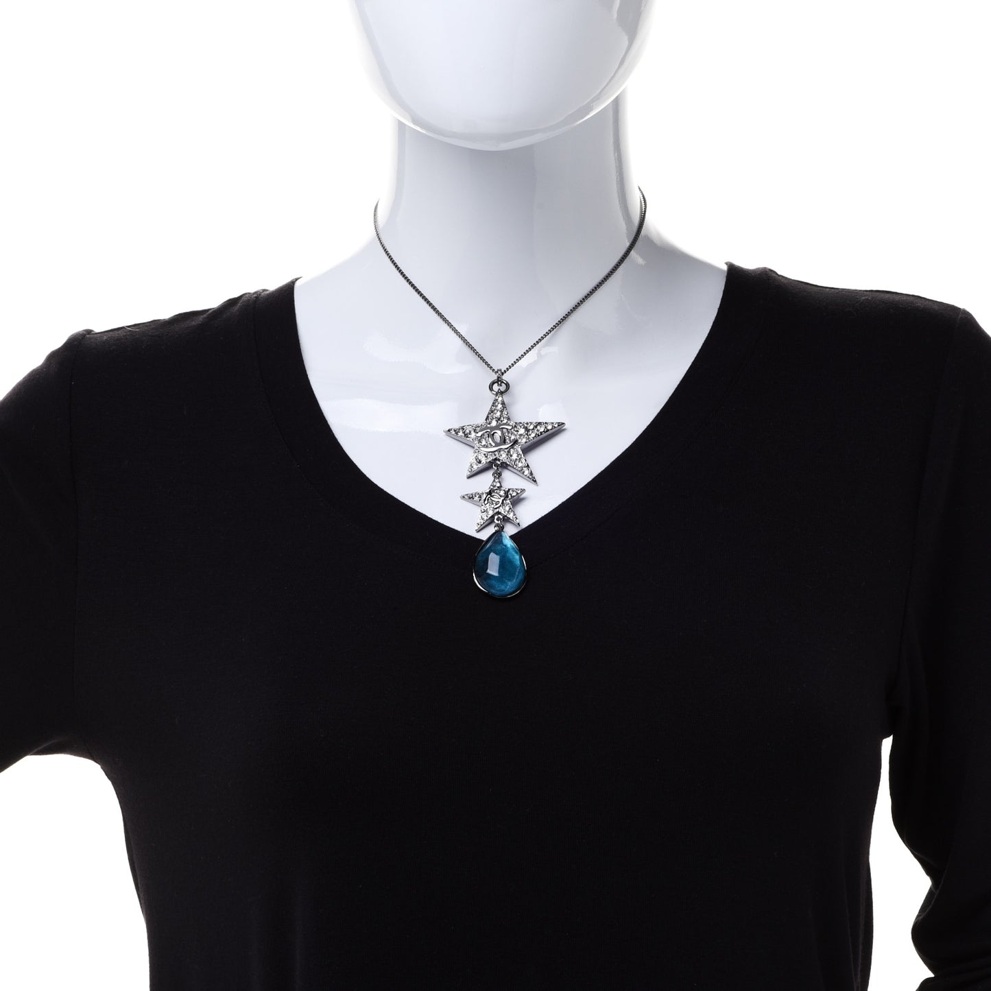 Crystal Resin CC Star Drop Necklace Silver Blue