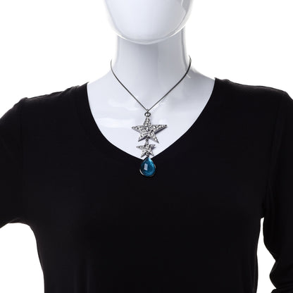 Chanel Crystal Resin CC Star Drop Necklace Silver Blue 2 of 6