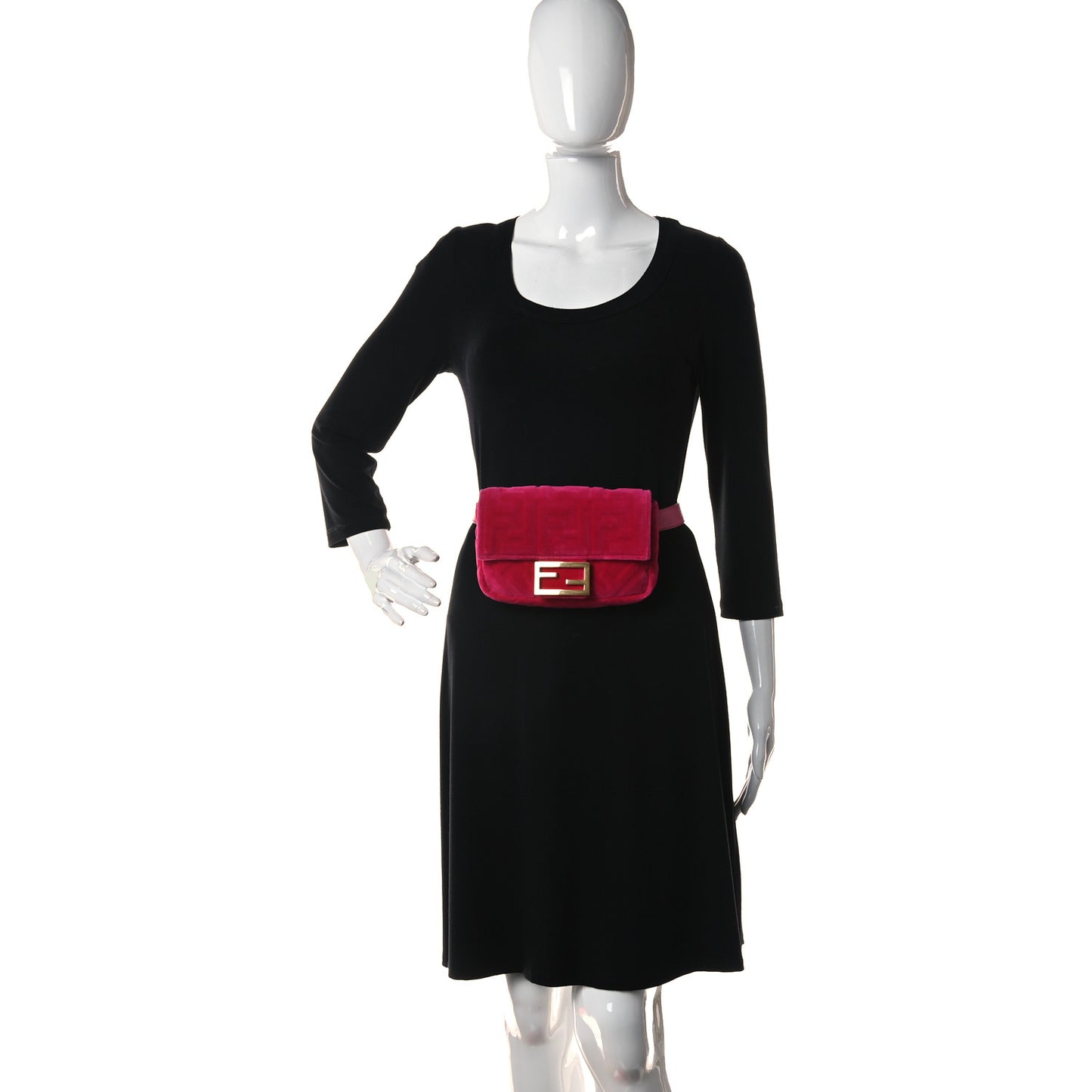 Velvet FF Embossed Hip Belt Baguette Bag Fuxia