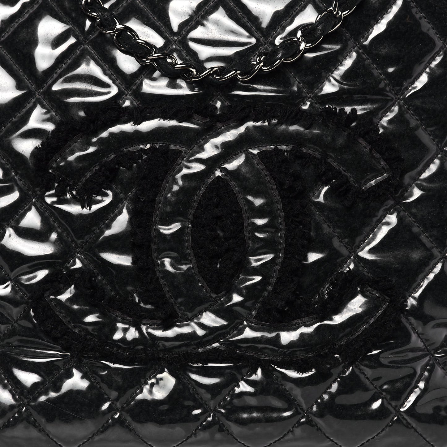Vinyl Quilted Large Funny Tweed Tote Black