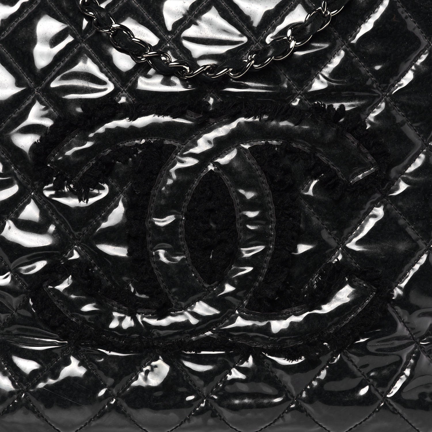 Chanel Vinyl Quilted Large Funny Tweed Tote Black 8 of 15