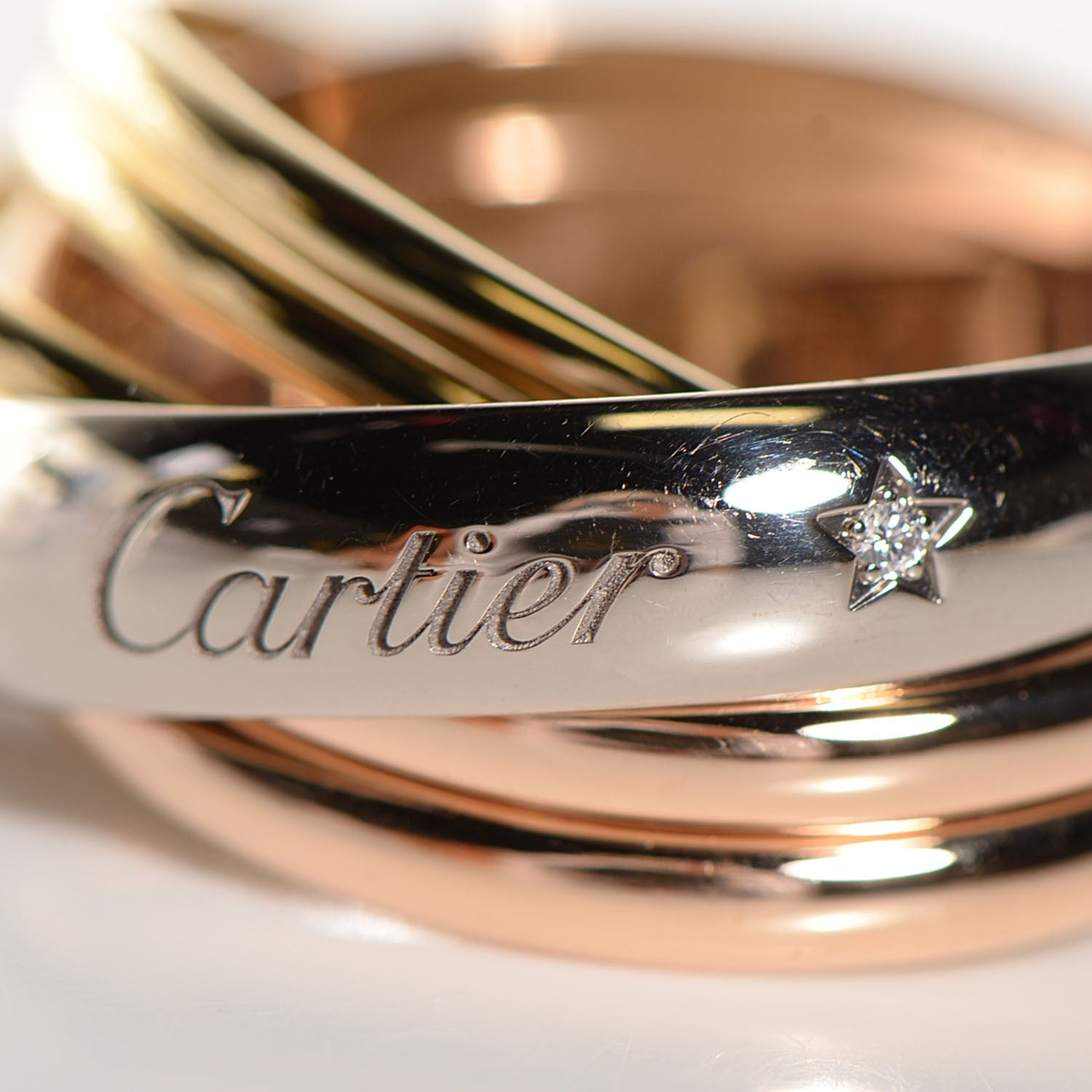 Cartier 18K Pink Yellow White Gold Diamond Trinity Ring 63 10.25 3 of 7