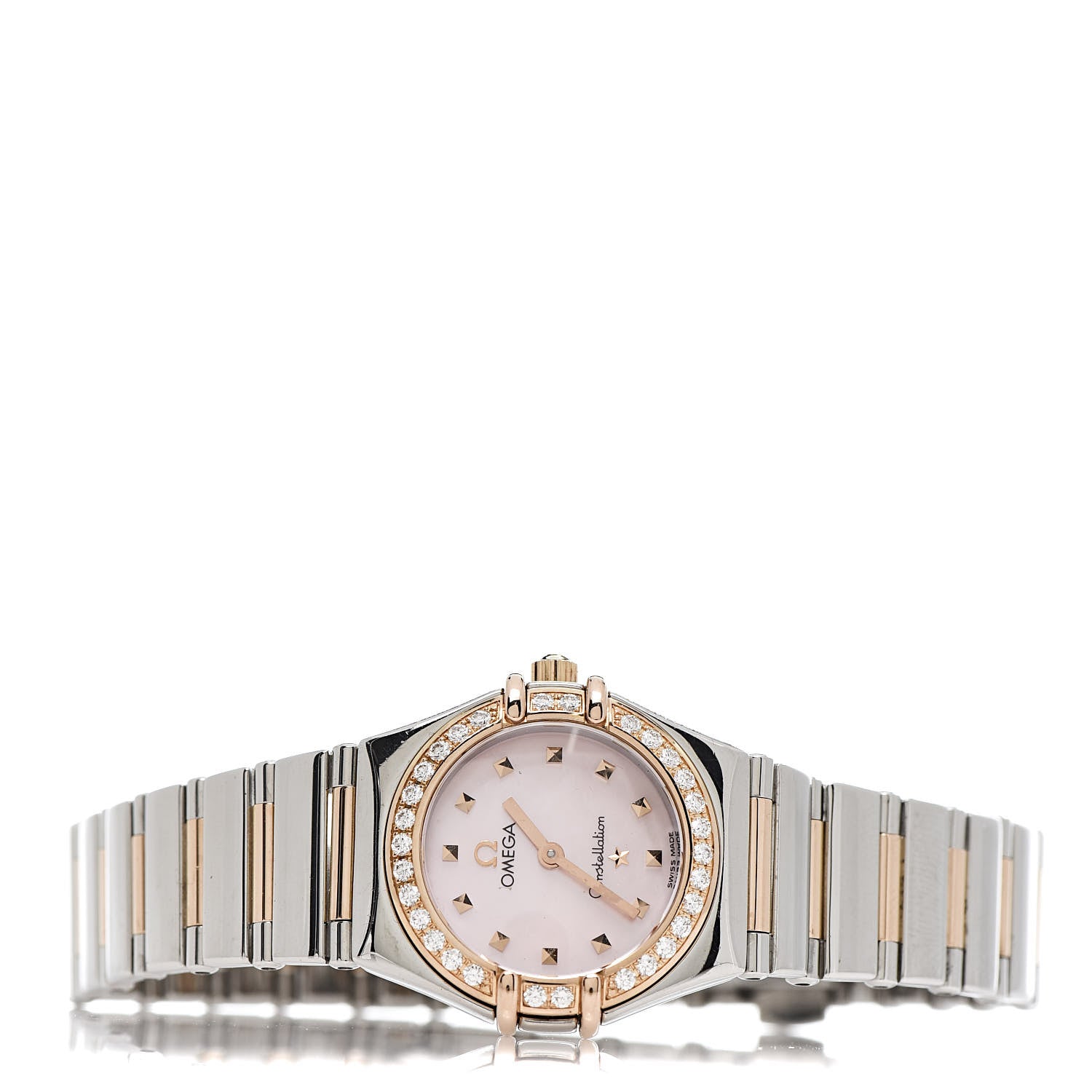 Omega Stainless Steel 18K Yellow Gold Diamond Bezel Pink Mother of Pearl 22mm Constellation My Choice Quartz Watch 1368.73.00 3 of 11