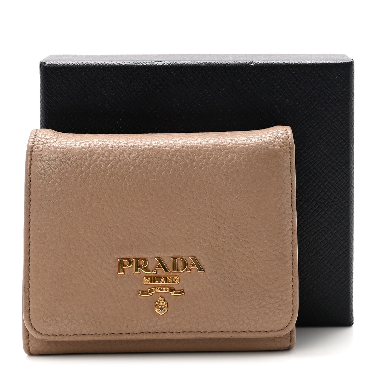 Vitello Daino Metal Tri-Fold Wallet Cammeo