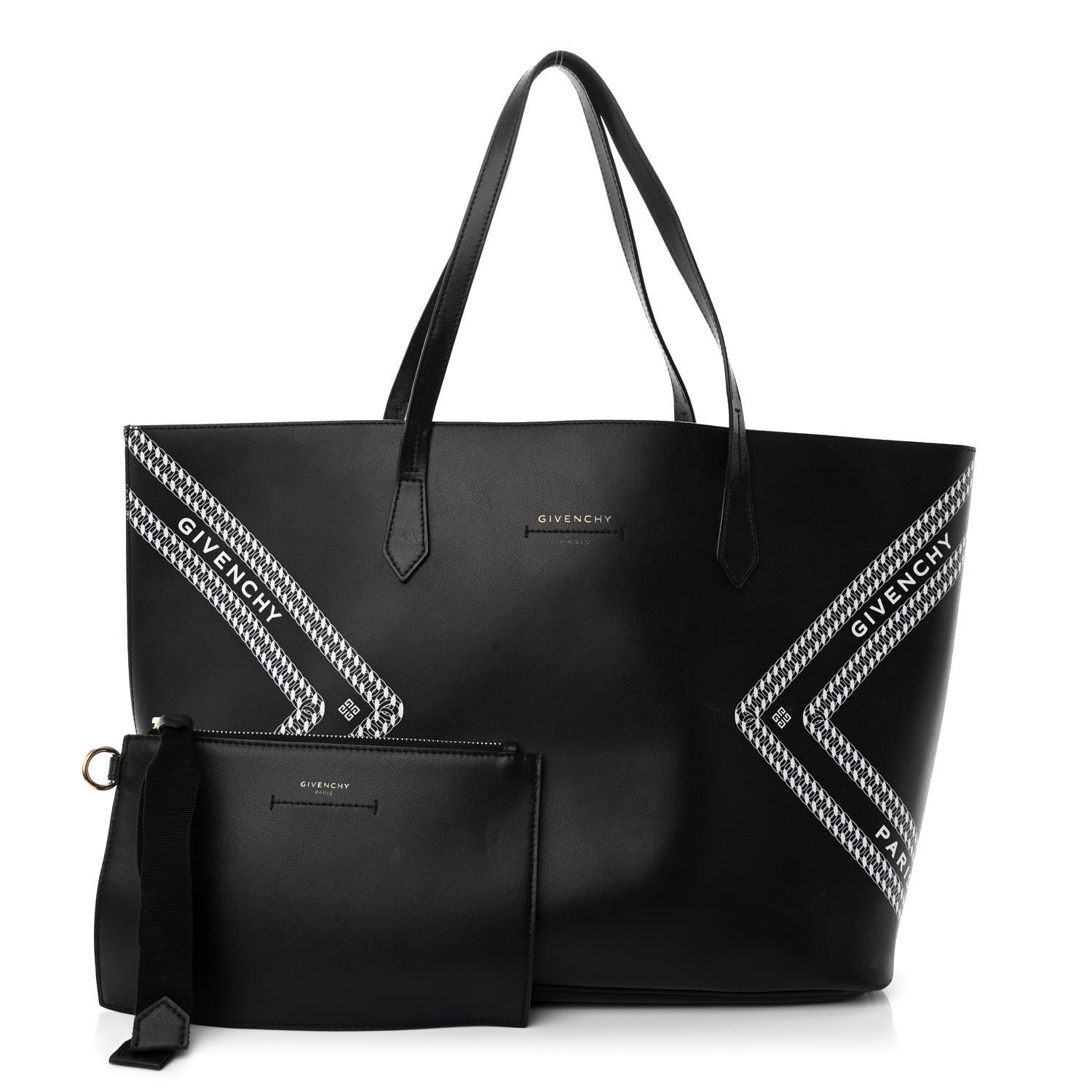 Givenchy Smooth Calfskin Logo Chain Wing Shopper Tote Black White 1 of 14