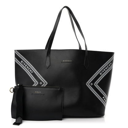 Givenchy Smooth Calfskin Logo Chain Wing Shopper Tote Black White 1 of 14